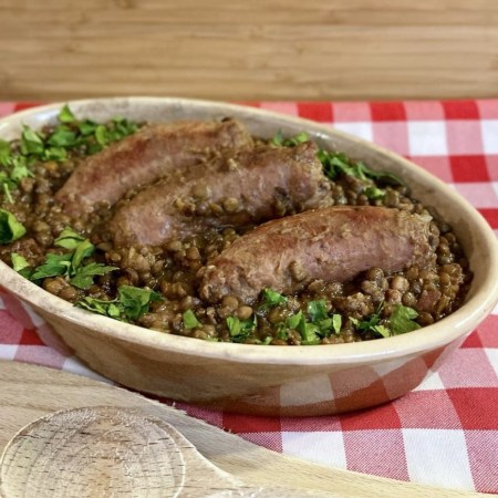Saucisses aux lentilles et saucisses de Morteau