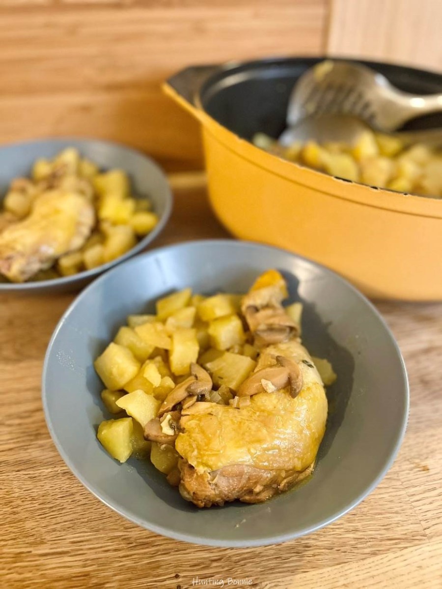 Cuisses de poulet mijotées, Champignons et Pomme de terre