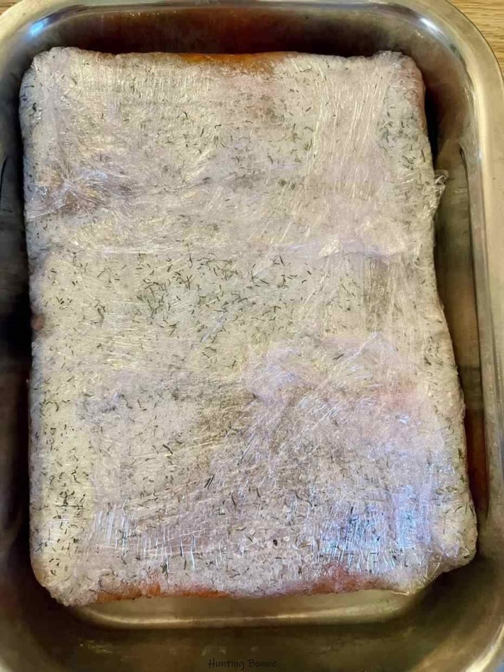 Emballage pour début de marinade Saumon Gravlax Maison 