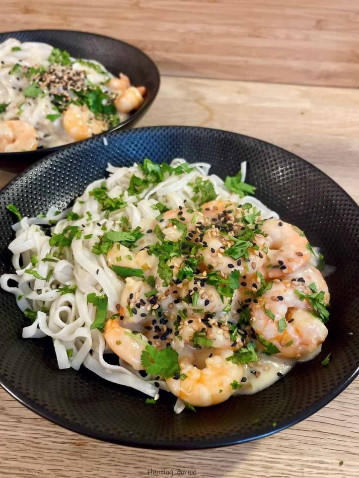 Crevettes sauce à l'ail, sésame et coriandre