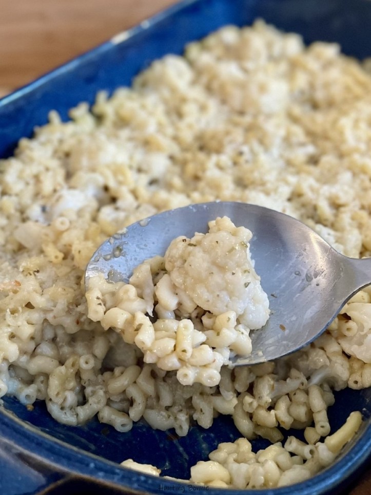 Gratin de pâtes au chou-fleur, sauce aux herbes et parmesan