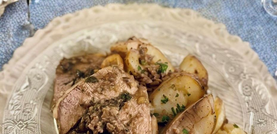 Rôti de veau farci aux châtaignes et aux pommes