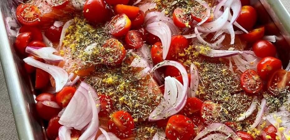 Avant cuisson du Saumon à la provençale au four
