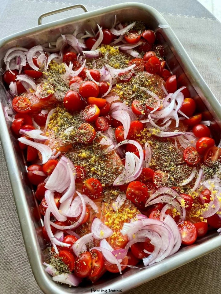 Avant cuisson du Saumon à la provençale au four