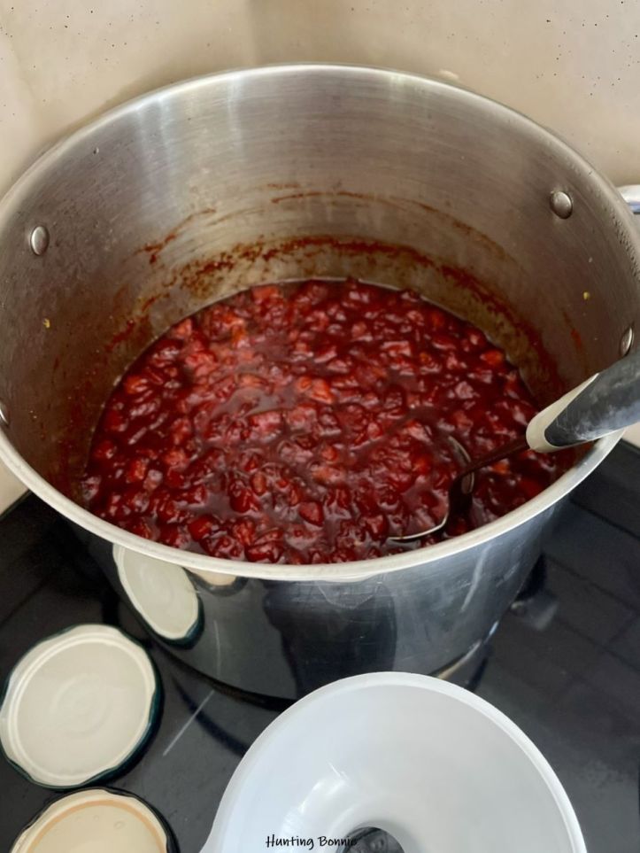 Fin de cuisson de la Confiture de pastèque rouge à l’orange et à la vanille